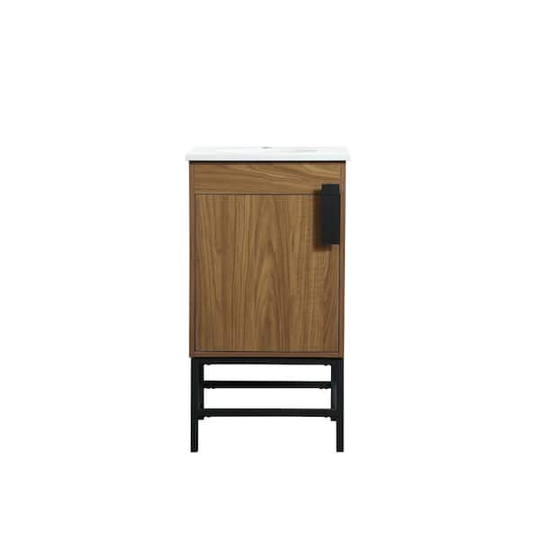 Unbranded Timeless Home 18 in. W x 19 in. D x 33.5 in. H Bath Vanity in Walnut Brown with Ivory White Engineered Stone Top