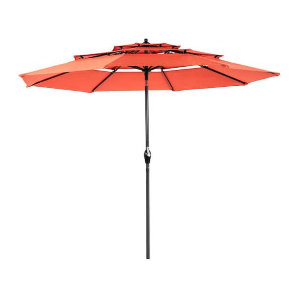 HOMEFUN 10 ft. Aluminium Outdoor Patio Umbrella 3 Tier Auto-Tilt Market Umbrella with Crank Tilt in Orange