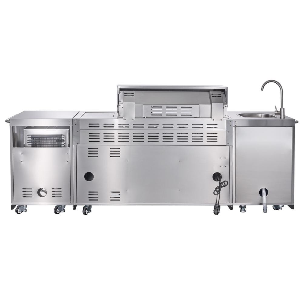 Stainless Steel 6-Burner Propane Grill Island with Rotisserie and Refrigerator