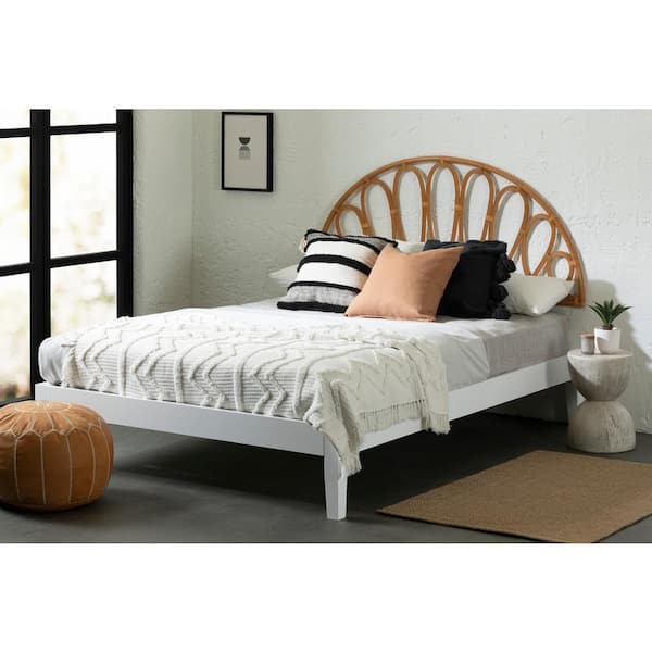 South Shore Hoya White and Natural Particle Board Frame Queen Panel Bed ...