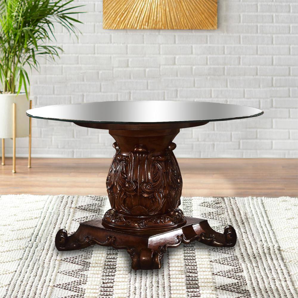 Vendome Cherry and Clear Glass Round Pedestal Dining Table