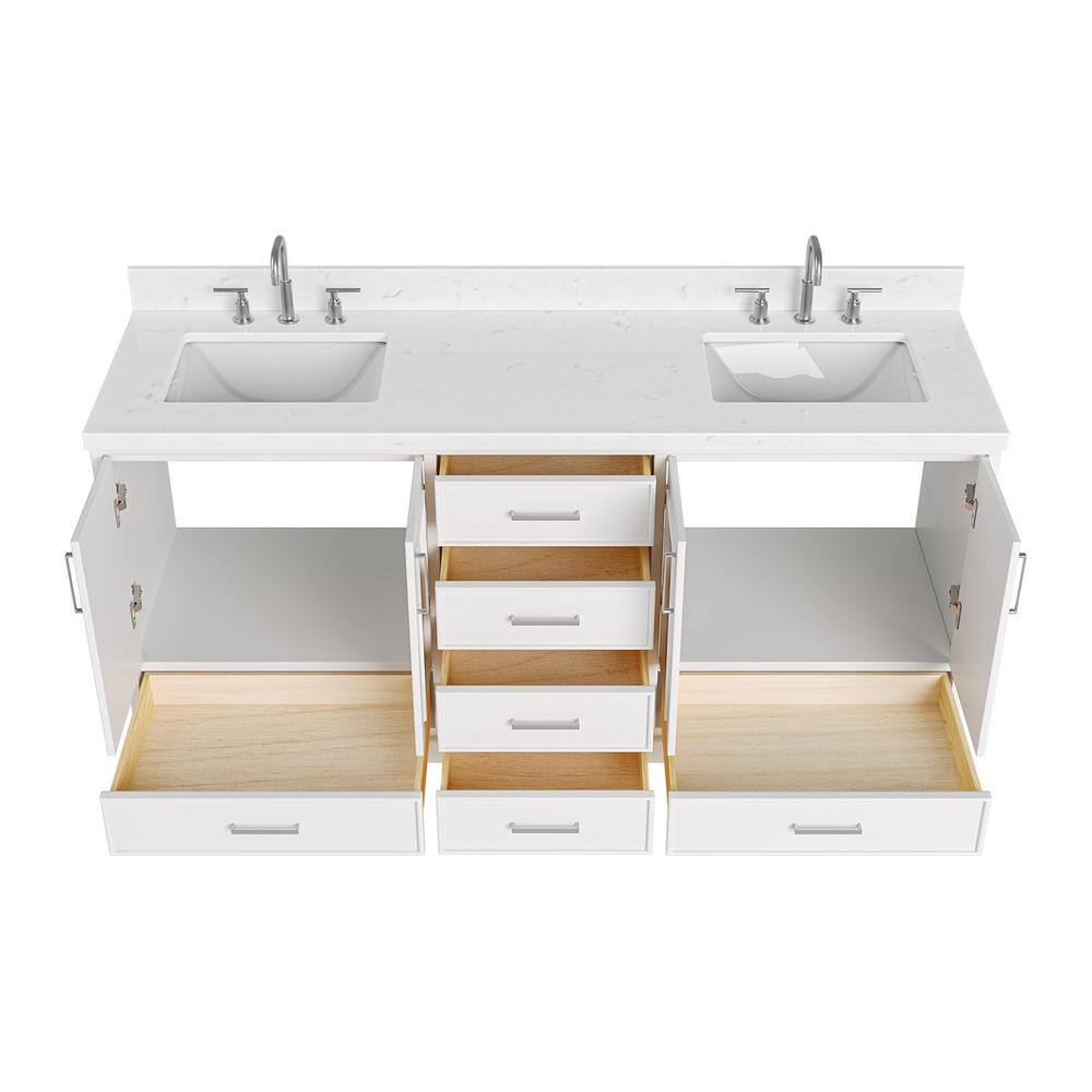 Stafford 72" White Double Vanity with Carrara Marble Top