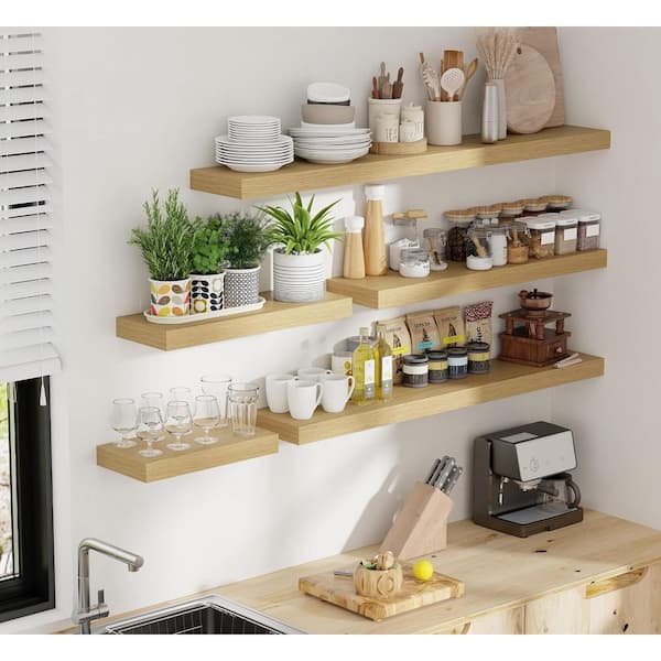 55 in. W x 8 in. D Oak Floating Shelves for Wall (Set of 2) Decorative Wall Shelf