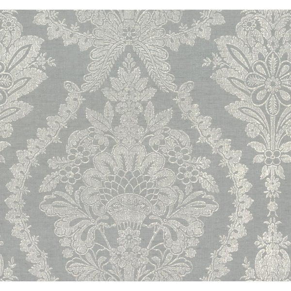 York Wallcoverings Ronald Redding Silver and Grey Heritage Damask Matte Non-pasted Grasscloth Wallpaper 27 in. x 27 ft.