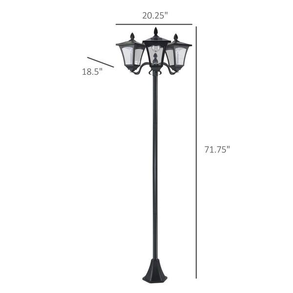71.75 in 3-head Outdoor Solar Lamp Post Street Light, Vintage Post