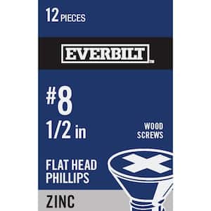 #8 x 1/2 in. Zinc Plated Phillips Flat Head Wood Screw (12-Pack)
