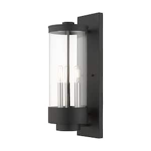 Cavanaugh 20.5 in. 3-Light Textured Black Outdoor Hardwired Wall Lantern Sconce with No Bulbs Included