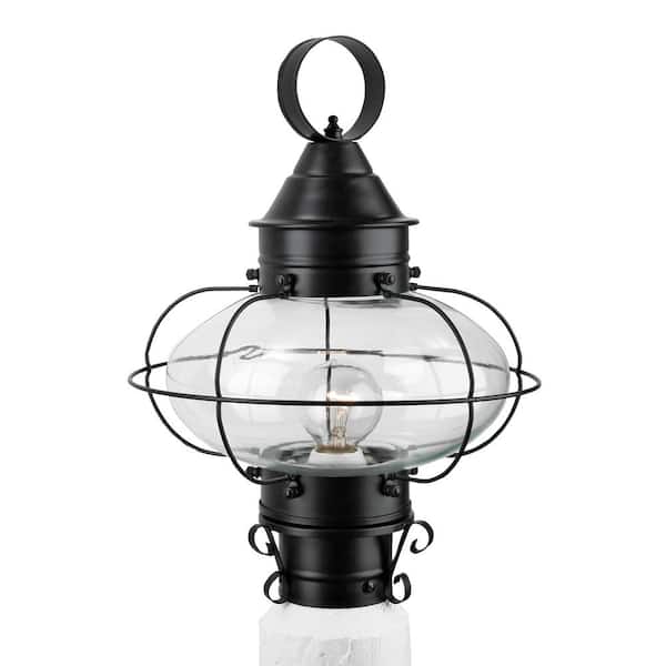 NORWELL Medium Cottage Onion 1-Light Black with Clear Glass Post Lantern