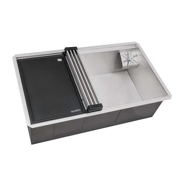 Ibiza 32 in. Undermount Single Bowl 16-Gauge Stainless Steel Workstation Kitchen Sink with Glass Rinser