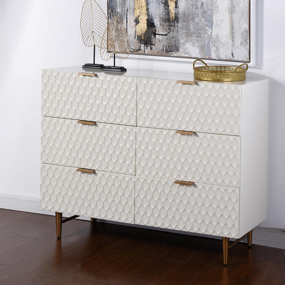 Lexi Cream and Gold Six Drawer Accent Dresser