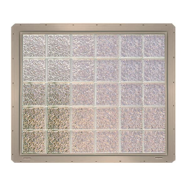 CrystaLok 46.75 in. x 39.25 in. x 3.25 in. Ice Pattern Vinyl Framed Glass Block Window with Clay Colored Vinyl Nailing Fin