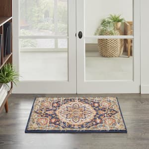 Passion Navy Multicolor doormat 2 ft. x 3 ft. Persian Medallion Transitional Kitchen Area Rug