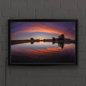 "Canoe Sunset" by Vladimir Kostk Framed with LED Light Cityscape Wall Art 16 in. x 24 in.