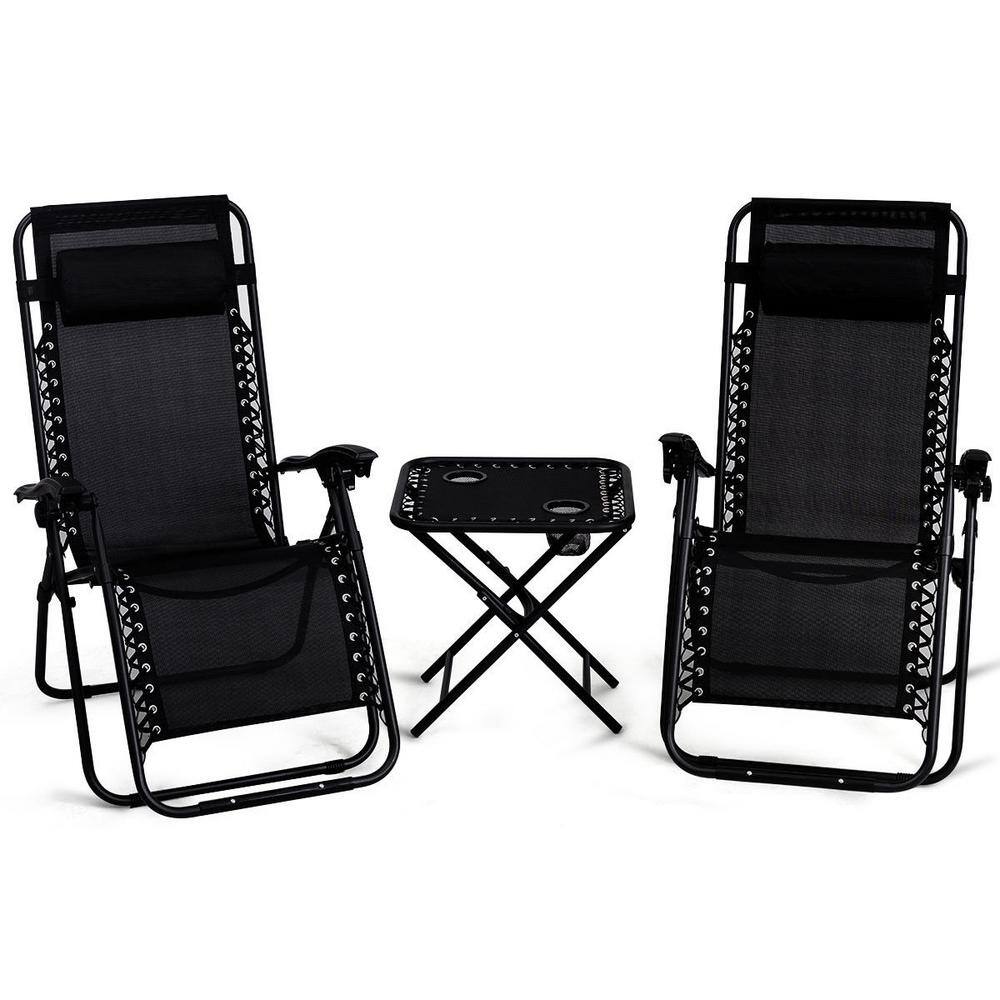 3Piece Metal Folding Portable Zero Gravity Outdoor Lounge Chair in