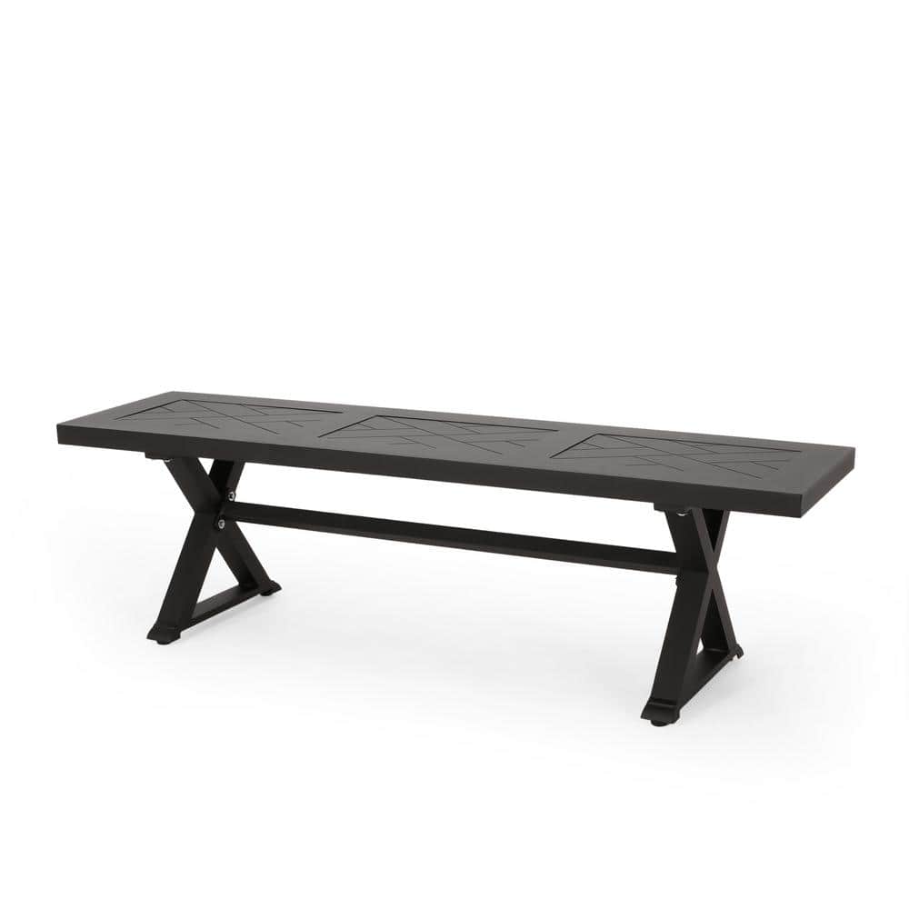 Antique Black Aluminum Outdoor Bench with X-Shaped Legs