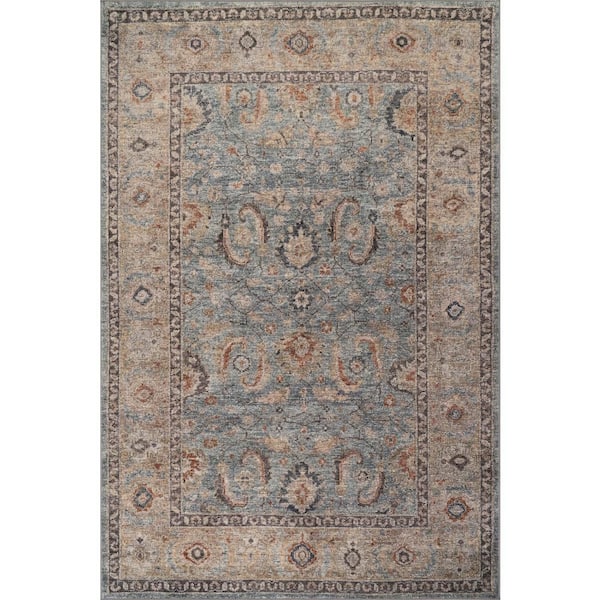 5 ft. x 8 ft. Blue Orlind Traditional Bordered Washable Indoor Area Rug
