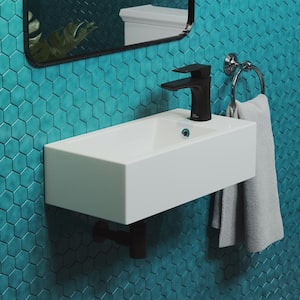 Voltaire 19.5 in. x 10 in. Rectangular Ceramic Wall Hung Vessel Sink with Right Side Faucet Mount in White
