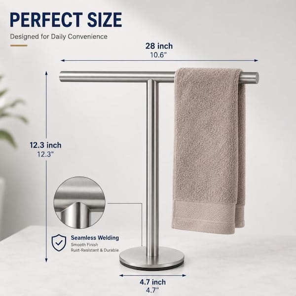 T-Shape Stainless Steel Bathroom Hand Towel Holder Stand for Bathroom, Kitchen, Vanity Countertop, Silver (Pack of 2)