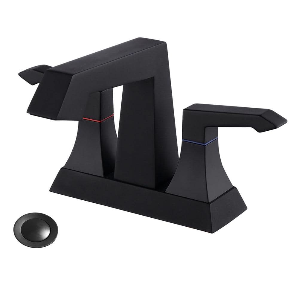 4 in. Centerset Double Handle Bathroom Faucet with Drain Kit Included in Matte Black price history on PriceWatchPro