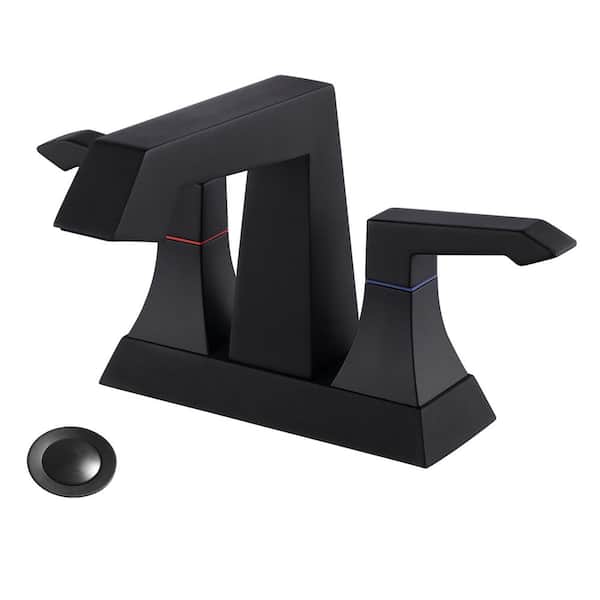 PERLIRIA INC 4 in. Centerset Double Handle Bathroom Faucet with Drain Kit Included in Matte Black