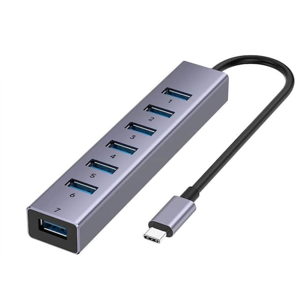 7-Port USB 3.0 Hub with USB-C Power Port, 5Gbps Data Transfer, 7.8-Inch Cable