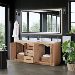 Cicero 72 in. W x 22 in. D x 33 in. H Double Sink Bath Vanity in Brown with White Engineered Stone Top and Mirror