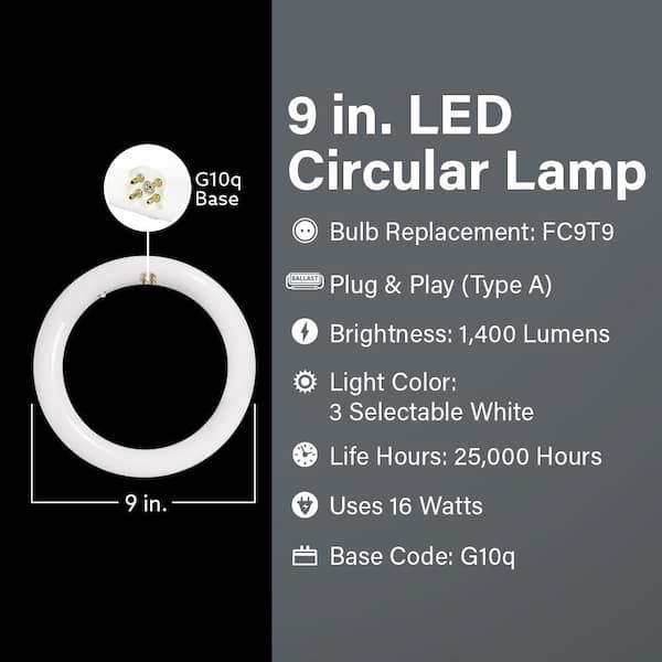 16-Watt 9 in. T9 G10q Type A Plug and Play Linear Circline LED Tube Light Bulb, Selectable White