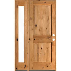 44 in. x 80 in. Rustic knotty alder 2-Panel Sidelite Left-Hand/Inswing Clear Glass Clear Stain Wood Prehung Front Door