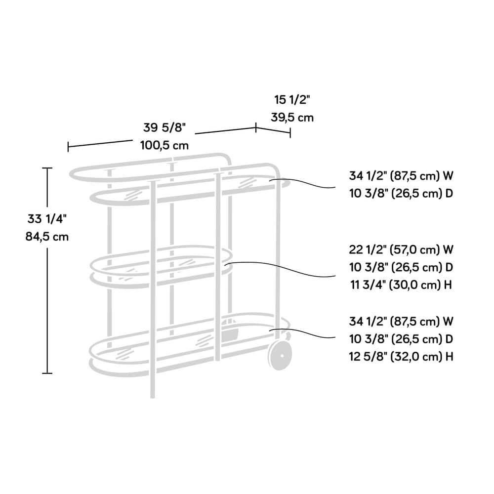 Satin Gold Coral Cape Bar Cart with Tempered Glass Shelves