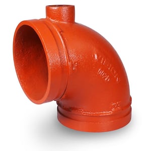 4 in. Ductile Iron 90-Degree Grooved Elbow Fitting with Drain, Joins Pips in Wet and Dry Systems, Full Flow, Orange