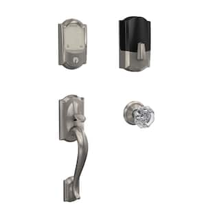 Camelot Satin Nickel Encode Smart Wi-Fi Deadbolt with Alarm and Custom Entry Door Handle with Camelot Alexandria Knob