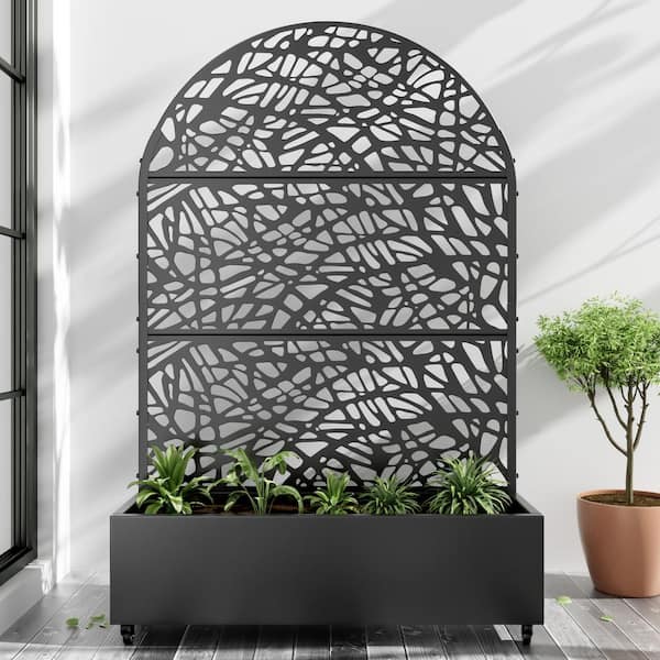 Dovelina Large 47 in. x 72 in. Arched Black Metal Raised Garden Bed Planter Box with Trellis and Caster
