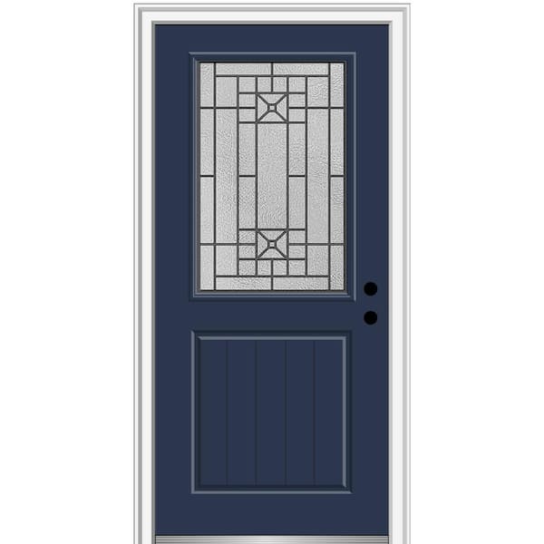 MMI Door 32 in. x 80 in. Courtyard Left-Hand 1/2-Lite Decorative Painted Fiberglass Smooth Prehung Front Door on 6-9/16 in. Frame