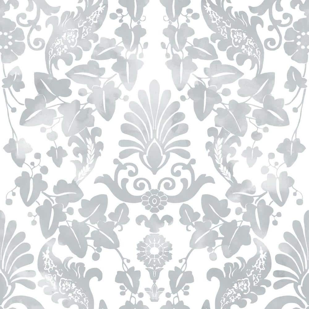 Grey and White Damask Self-Adhesive Removable Wallpaper Roll