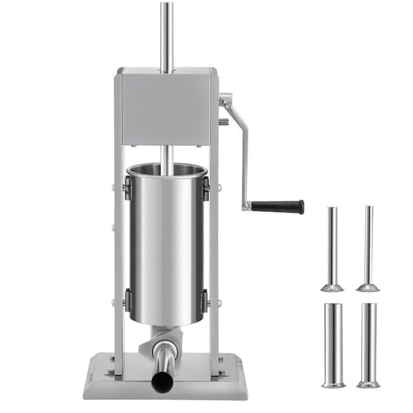 SVOPES Manual Sausage Stuffer, 5 L Capacity, 304 Stainless Steel Vertical Filling Machine, 4-Tubes, Suction Base for Commercial