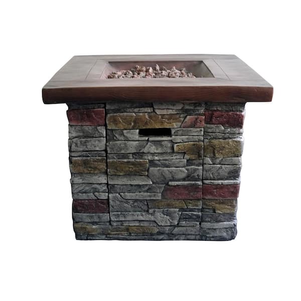 Afoxsos 30 in. W x 24 in. H Outdoor Square Brick Propane Gas Fire Pit in Brown