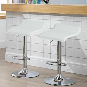 34 in. Swivel Bar Stool Backless Metal PU Leather Adjustable Kitchen Counter Bar Chair White (Set of 4)
