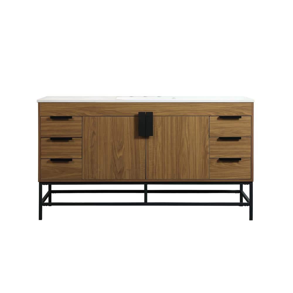 Timeless Home 60 in. W x 22 in. D x 33.5 in. H Bath Vanity in Walnut Brown 