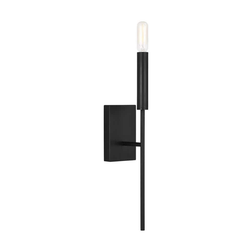 Black Steel Dimmable Wall Sconce with White Drum Shade