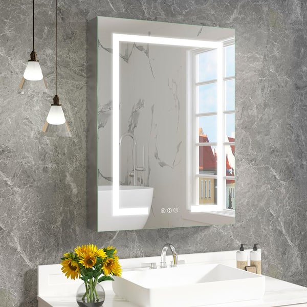 24 in. W x 32 in. H Rectangular Aluminum Recessed/Surface Mount Right Hinge Frameless Medicine Cabinet Mirror Silver