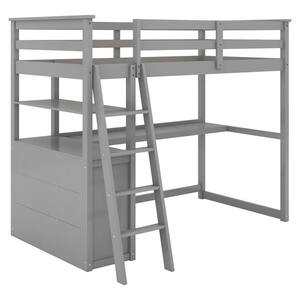 Angel Sar Gray Twin Size Loft Bed with Wardrobe and Staircase, Desk and ...