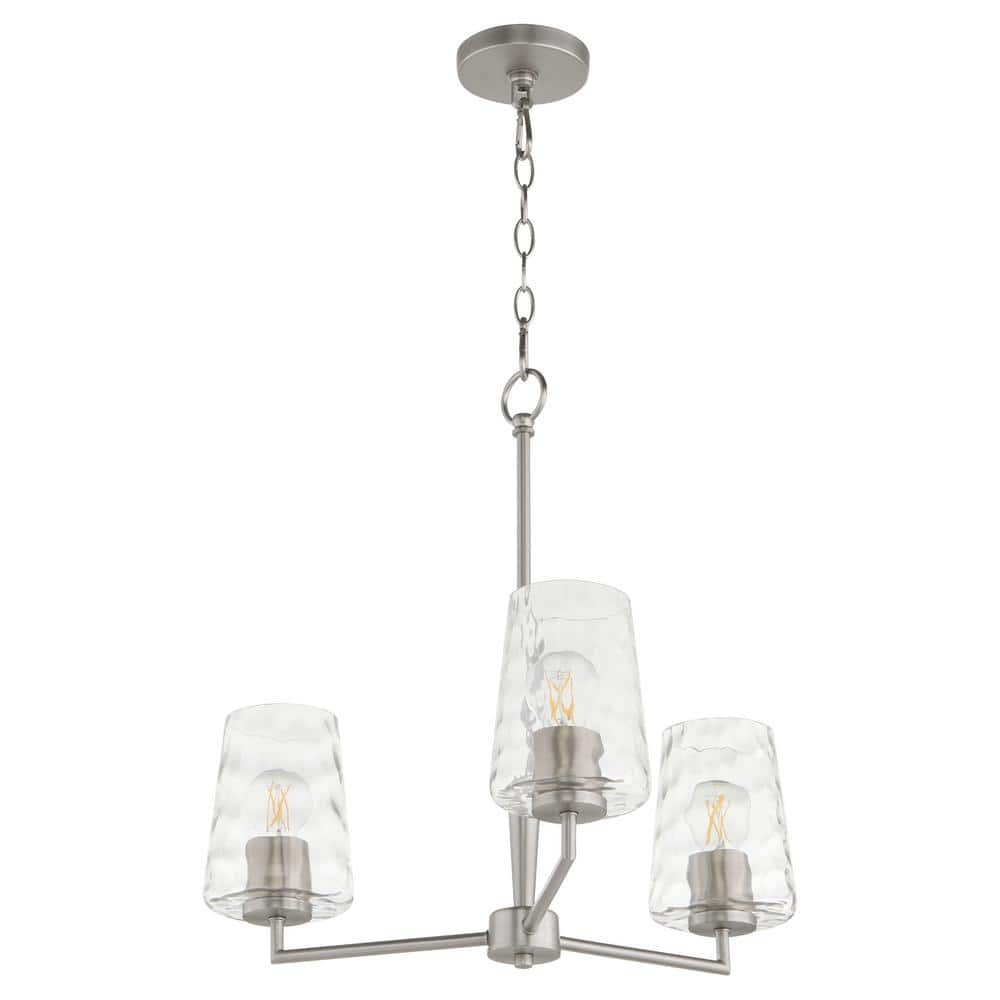 Goodwin 60-Watt 3 Light Satin Nickel Chandelier Light with Clear Hammered Glass Shade, No Light Bulb Included price history on PriceWatchPro