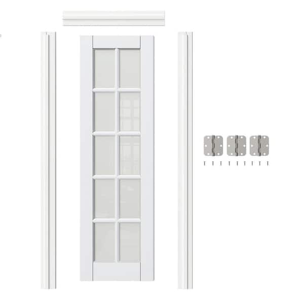 24 in. x 80 in. 10 Lite, Frosted Glass, White Primed, MDF Prehung Interior Door Right-Handed with Door Jamb and Hardware