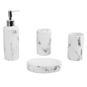 Marble Ceramic 4 Piece Bath Accessory Set in White