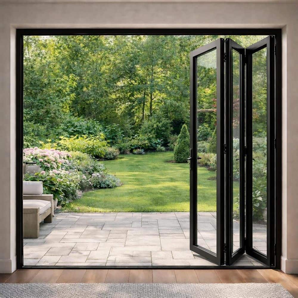 ERIS 108 in. x 96 in. Right Swing/Outswing Black Aluminum Folding