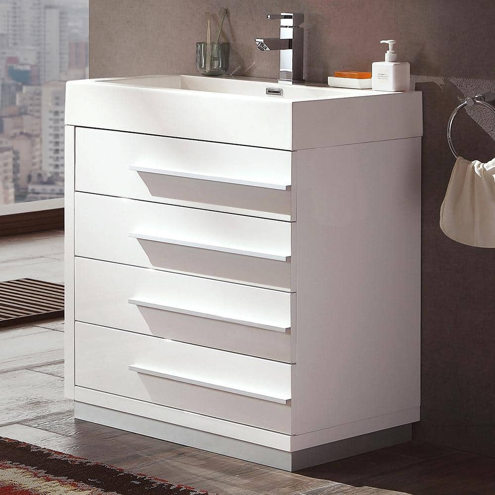 24-Inch Glossy White MDF Freestanding Vanity with Acrylic Sink