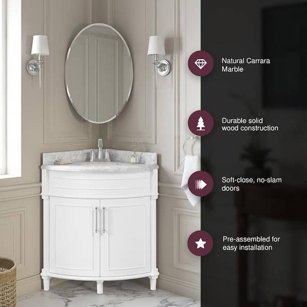 Aberdeen 32 in. Single Sink Freestanding Corner White Bath Vanity with Carrara Marble Top (Assembled) Aberdeen 32 in. Single Sink Freestanding Corner White Bath Vanity with Carrara Marble Top (Assembled)