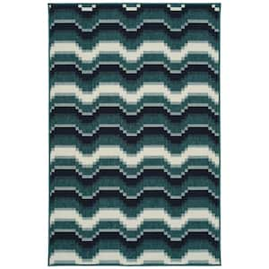 Pianta Collection Teal 1'11" x 3'7" Rectangle Residential Indoor-Outdoor Throw Rug