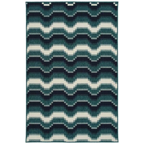 Kaleen Pianta Collection Teal 1'11" x 3'7" Rectangle Residential Indoor-Outdoor Throw Rug