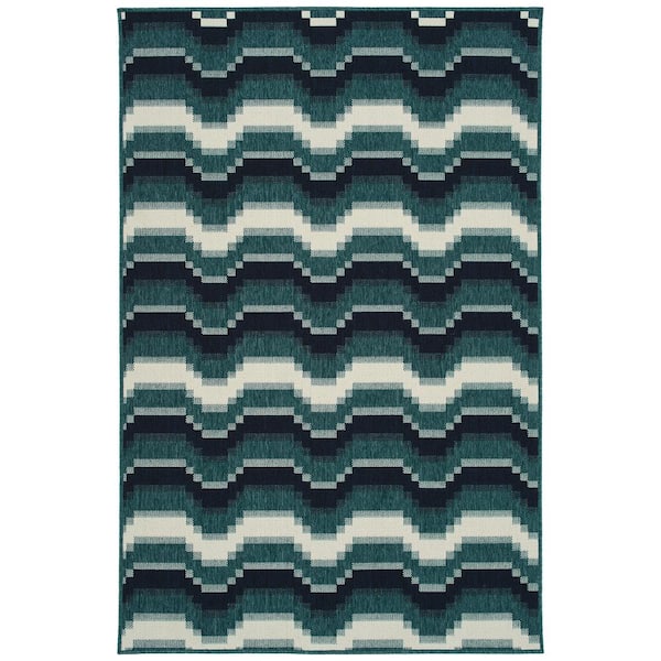 Pianta Collection Teal 3'11" x 5'7" Rectangle Residential Indoor-Outdoor Area Rug